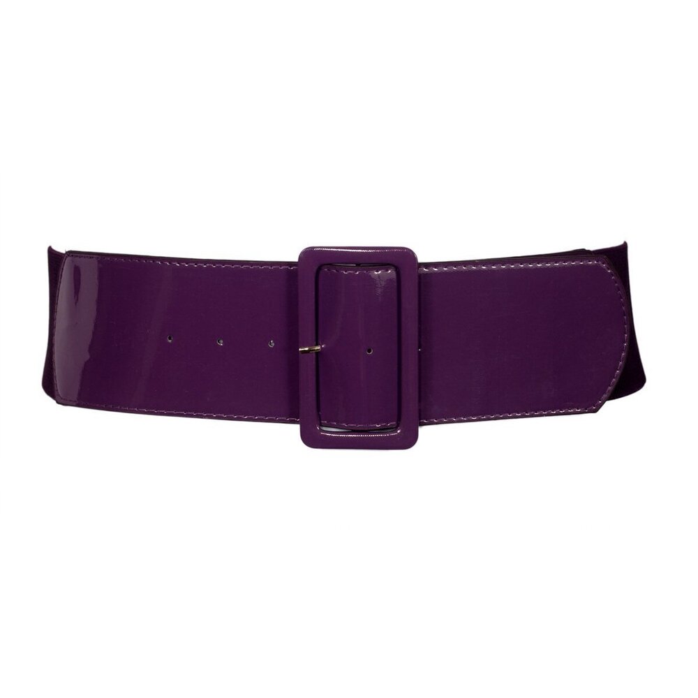 6343 Evogues Plus Size Wide Patent Leather Fashion Belt Purple- One